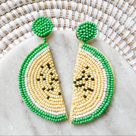 Green & Yellow Melon Dangle Earrings - Picture 1 of 4